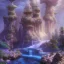 Placeholder: New Land by Einstein with waterfalls, 3d, high detail, symbols, 4k, ray traing, render, future punk, steam punk, magic in blue colors, no other place