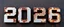 Placeholder: "2026" in squared block letters made of shiny and rusty metal on contrasting background