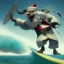 Placeholder: Santa standing of surfboard surfing a big wave, surfboard, beach, character design by cory loftis, fenghua zhong, ryohei hase, ismail inceoglu and ruan jia. unreal engine 5, artistic lighting, highly detailed, photorealistic, fantasy