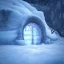 Placeholder: ethereal winter flowers, carved ice door at the end of ice steps, magical atmosphere, Beardsley, Unreal render, cinematic blue