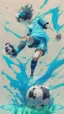 Placeholder: anime soccer player kicking the ball covered in water