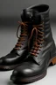 Placeholder: Man's black boots with bown leather and shoelaces