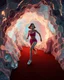 Placeholder: make a picture pretty crystal CIFI cave made of and jwells, 3d fractal recursive cubic and sphere base crystals and a beautiful fashion model lady with cute,bob hair,makeup, in pretty sports suit is running inside cave ,dynamic camera fallow her inside cave capturing full body, dynamic lights.