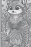 Placeholder: coloring book page of a magical raccon pokemon ,monochrome, black and white, sharp, sketch drawing