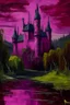 Placeholder: A purplish magenta haunted dry vampire castle painted by Claude Monet