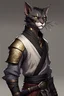 Placeholder: Dnd Fighter Tabaxi Mid-20s, youthful yet experienced. Hair: Slick black hair, neatly combed back, giving him a polished and noble appearance. Face: Sharp features with a strong jawline, piercing eyes, and a small scar across his left cheek, hinting at past battles.