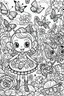 Placeholder: coloring pages for kids, Texto " Lisbeth Del Valle " en alta definición, caracterizado al estilo de Cute hello kitty, halloween y flores, ilustración, mariposas,renderizado 3d, vibrante, 3d render, typography, fantasy art , cartoon style, thick lines, low detail, black and white, no shading, --ar 85:110