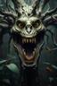 Placeholder: Very realistic hyper-detailed atmospheric atmospheric professional photograph of a vertically looking into the camera, treecarnivorous with big mouth and big teeth plant open mouth wide with scary big eyes looking aarshot by Steven Meisel. The atmosphere is surreal and fantastical, reminiscent of Hieronymus Bosch's style, with a touch of grim academicism. Sharp focus, intricate detail, high contrast and the texture of 60mm film shot in the style of a Hasselblad camera. The scene is filled insect