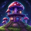 Placeholder: vibrant violet and indigo mushroom house on dirt pillar grassy top outer space. stars, grass, mushroom house, dirt pillar. Detailed gloss Painting, rich color, fantastical, intricate detail, splash screen, hyperdetailed, insane depth, concept art, 8k resolution, trending on artstation