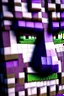 Placeholder: a close-up portrait of a purple Minecraft face, crazy,3d, large pixel style