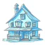 Placeholder: cartoon house draw blue