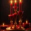 Placeholder: Red candles on a gold candlestick, dripping wax. Illustrative art, art interpretation, concept art, cgsociety contest winner, seasonal art, seasonal art HD, 4k, 8k, intricate, detailed, intricately detailed, luminous, translucent fantasy crystal, holographic data, soft body, shadow play, light, fog, atmospheric, cinematic, light film, hyper-detailed, hyper-realistic, masterpiece, atmospheric, high resolution, 8k, HDR, 500px, mysterious and artistic digital art, phototic, intricate, f