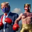 Placeholder: realistic image of donald trump as a mexican wrestling fighter posing outdoors, Mexican eyes wrestling mask, red and blue breeches, suspenders, retro style, 80s, vibrant color, highly detailed, sky background, concept art, unreal engine 5, god rays, ray tracing, RTX, lumen lighting, ultra detail, volumetric lighting, 3d, finely drawn, high definition, high resolution.