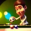 Placeholder: portraid of billiard player,in underground wonderland, rendered in the style of pixar