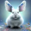 Placeholder: white platinum rabbit with blue third aye and butterfly wings, aboriginal, dot painting, indiginous, dot, mud, dream-time, abstract, dots, natural pigment, extremely sharp detail, finely tuned detail, ultra high definition, 8 k, unreal engine 5, ultra sharp focus, art germ and Paul Lewin and Kehinde Wiley, winter ambiance