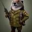 Placeholder: Beaver dressed like a soldier, high resolution