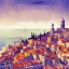 Placeholder: Skyline from Belvedere di spianata castelletto Genoa, Liguria architecture , Book illustration by Gediminas Pranckevičius, Jean Baptiste Monge, Brian Kesinger, Anton fadeev, Kilian Eng, strong lines, high contrast vibrant colors, highly detailed, 16k resolution, trending on behance