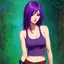 Placeholder: a pretty girl, relaxed, tank top, purple hair, digital art