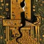 Placeholder: surreal cat playing piano in style of klimt painting with picture of klimt in background