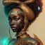 Placeholder: sango fantasy, fantasy magic, intricate, sharp focus, illustration, highly detailed, digital painting, concept art, matte, masterpiece head sexy view black African beauty black afro hair space lady turquoise tiger skin African one head Samari warrior