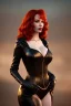 Placeholder: Christina Hendricks as evil queen in black leather gown, feminie, angry, stern look on her face, volouptous, busty, cleavage, emperious, mature, style of frank miller sin city, unreal 5, octane render,cinema4d, dynamic lighting, dramatic lighting, 4k, redshift render, highly detailed, hyper realistic, inside dungeon