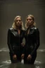 Placeholder: Margot Robbie and Georgia Henshaw in full black leather, trapped in a flooding chamber as water comes up to their necks.