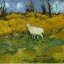 Placeholder: one sheep in the ambush in the forest Van Gogh