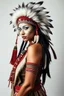 Placeholder: Traditional Native American , full body side view, looking at the viewer, white make up on her face, big hair with large hair ornaments, traditional si, studio photograph, very aesthetic, highly detailed, brilliant composition, hyper realistic, photorealistic, subsurface scattering matt painting