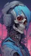 Placeholder: a close up of a person with a skull on their head, blue and black colors, anime skull portrait man, scary detailed art in color, hiroyuki-mitsume takahashi, nychos art aesthetic, half man half skeleton, anime cyberpunk art, colored manga art, rossdraws pastel vibrant, hot colors. insanely detailed, beautiful anime portrait, stunning anime face portrait, scary art in color