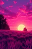 Placeholder: A sunrise lawn landscape, pink and purple sky, moebius style