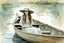 Placeholder: A long hair nice woman in a long vintage dress and hat sitting in a boat and looking into the water, her reflection in the water, pale colors, black and white colors, peaceful mood, minimalist background, watercolor, style by Waterhouse, Cezanne, Jian Wu, Claude Monet, Christine Misencik-Bunn