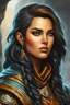 Placeholder: create an iconic female fantasy Pathfinder RPG character with highly detailed facial features in the art style of Wayne Reynolds, acrylic on artboard 8k