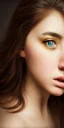 Placeholder: Studio portrait photo of a hot and decisive woman age of 20, gray cat eyes, brown hair,very detailed face, studio lighting, fantasy, golden ratio, sharp focus color, corrected hyper detailed pino daeni