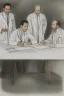 Placeholder: Pencil sketch of Four doctors are discussing ، on lined paper