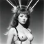 Placeholder: [high res photo by Kishin Shinoyama (1968)] a female Barbarella version of Saint Sebastian wounded by arrows