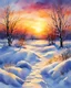 Placeholder: Painting of a snowy winter sunset on the plain, watercolor painting, watercolor painting style, beautiful painting, winter, snow, sunset, vibrant colors, masterpiece, detailed watercolor details, high quality, 4k