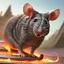 Placeholder: imagine; a rat on a humvee with a big super charged engine in the back on racing slicks; the rat is grey, hairy with googles and baseball cap on ; the rat has a menacing expression his face; fire coming from the engine exhaust; vivid colors; pixar style, the borders fade to black ; colorful and bright image