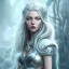 Placeholder: ice queen blue eyes long blond hair smiling face in elden ring realistic