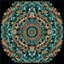 Placeholder: Mandala . Round. The mandala depicts a mystical botanical motive. Thin lines. Ornament. Rich colors.