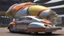Placeholder: a high definition screen shot of a jet-fighter vw-beetle, blimp retrofuturistic, phototrealism, in flight, one subject,