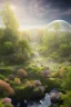 Placeholder: Dome a facettes transparant précis très détaillé ultra réaliste, brouillard, prairie,riviers animé, soleil, ciel étoilé cgi,