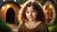 Placeholder: little young hobbit girl, beautiful, confident, calm, wise, happy, innocent, facing camera, head and shoulders, curly hair, hobbit clothing, perfect eyes, LOTR village, hobbit homes with circular windows and round doors, night scene, stars, fireflies, 16k artistic photography, exquisite composition, photorealistic concept art, soft natural volumetric light, chiaroscuro, award-winning photograph, masterpiece, style William-Adolphe Bouguereau