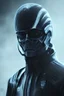 Placeholder: All Black Hayden Christensen soldier, ghost, wearing high tech mask, white smoke, dark, rage, sorrow, high definition, ultra 8 k, volumetric lighting, blue fire, fog