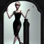 Placeholder: Russian short hair beautiful tomboy boyish boylike wide hips round hips shortcut in black girlish lacy dress in black magic room