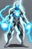 Placeholder: a drawing character that can control lighting and hes a superhero, hes kinda see through , and has a grey skin tone, and has a GYATT he has lightning surrounding him