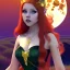 Placeholder: Attractive teenage girl with red hair with golden highlights, who is dressed like a witch casting a spell with a quarterstaff on the moon, magic is in the background, the moon is a solar eclipse, green eyes looking at the moon, background is realistic space, goth girl dress, full body portrait, arm colors gradient effect into stars, rendered, unity 3d, unreal engine, dslr, hdr, 4k, edited, photorealistic, normal number of appendages, freckles, artists rendering