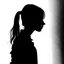 Placeholder: B/W A silhouette of girl between the age of 21-24 afraid white background