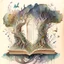 Placeholder: A watercolour painting in which A magnificent, ancient book floats in the air, suspended by intricate vines and roots. The pages of the book transform into a vivid, unfolding landscape, illustrating various scenes from mythology and fairy tales. As the pages turn, characters and creatures from these stories come to life, moving between the pages and interacting with the viewer. This artwork symbolizes the journey of the mind, where imagination can take us to wondrous and immersive places beyond