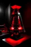 Placeholder: gaming table lamp inspired by avengers stark tower buliding architecture futuristic-modern stlye. piramid form, red and black color scheme