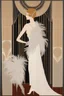 Placeholder: a woman with feathers in an Art Deco foyer by artist "Erte"